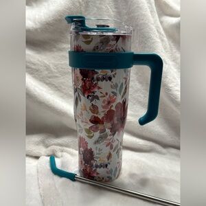 Hydro Flask Floral Tumbler with Blue Handle